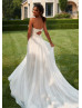 Ivory Pearl Beaded Tulle Keyhole Back Graceful Wedding Dress